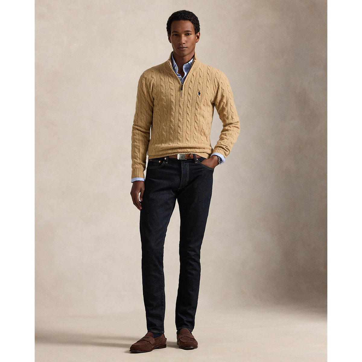 CABLE ZIP LAINE/CACHEMIRE – CAMEL MELANGE
