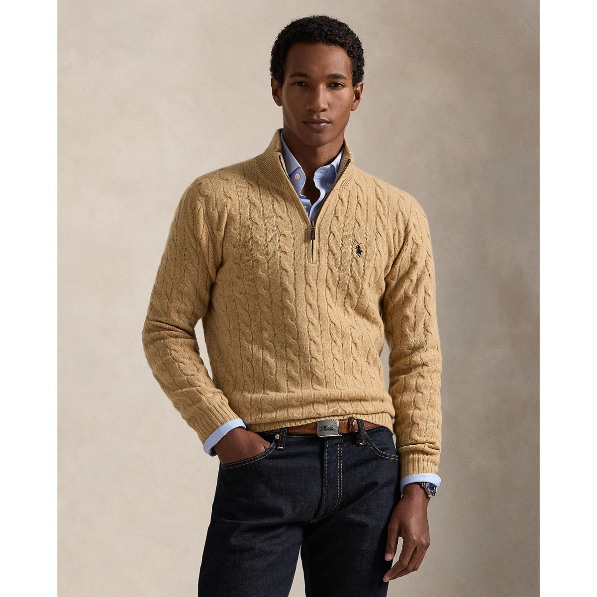 CABLE ZIP LAINE/CACHEMIRE – CAMEL MELANGE