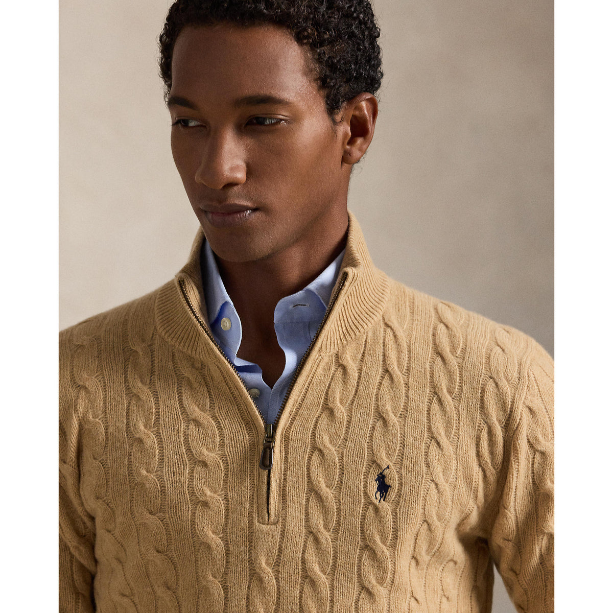 CABLE ZIP LAINE/CACHEMIRE – CAMEL MELANGE