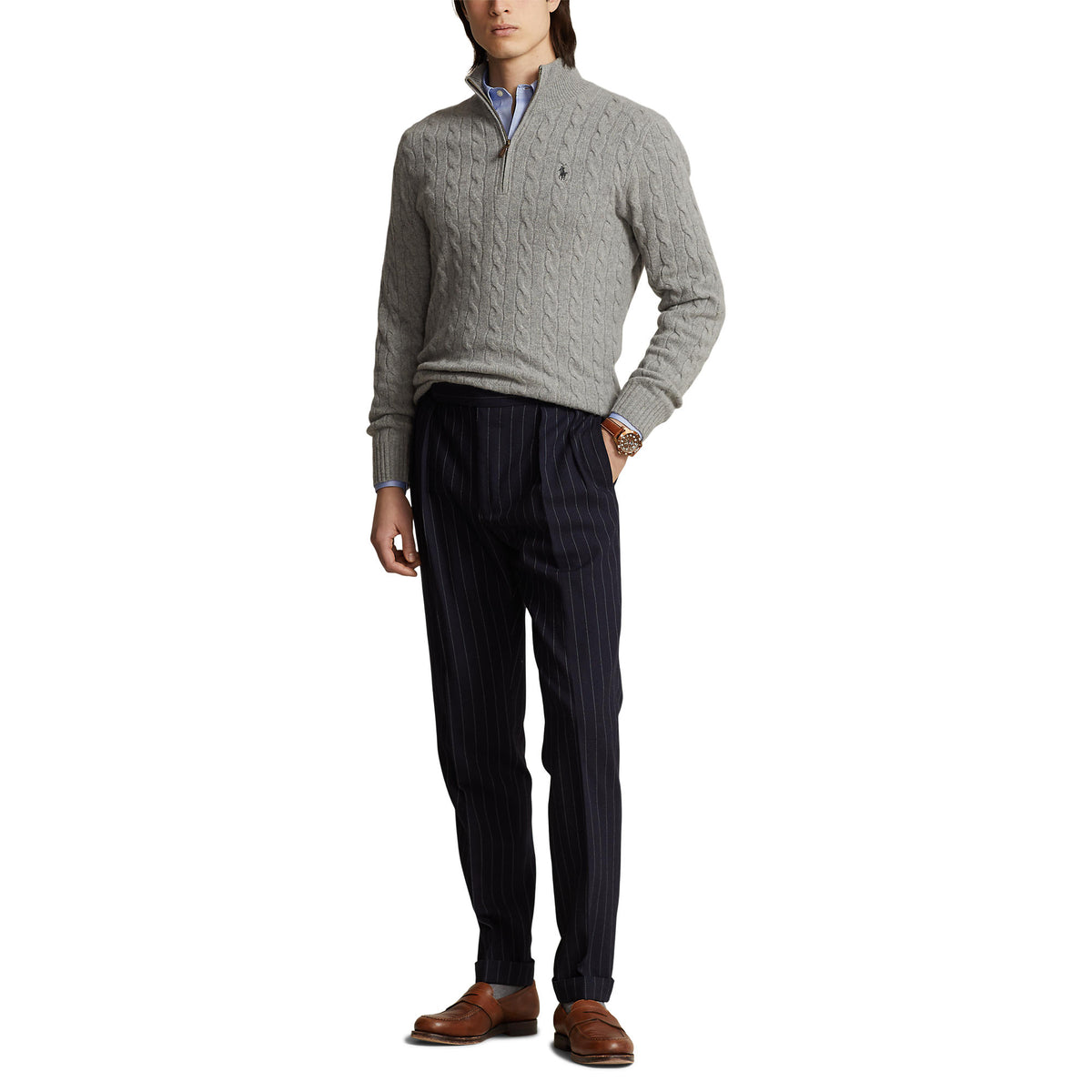 CABLE ZIP LAINE/CACHEMIRE – FAWN GREY HEATHER