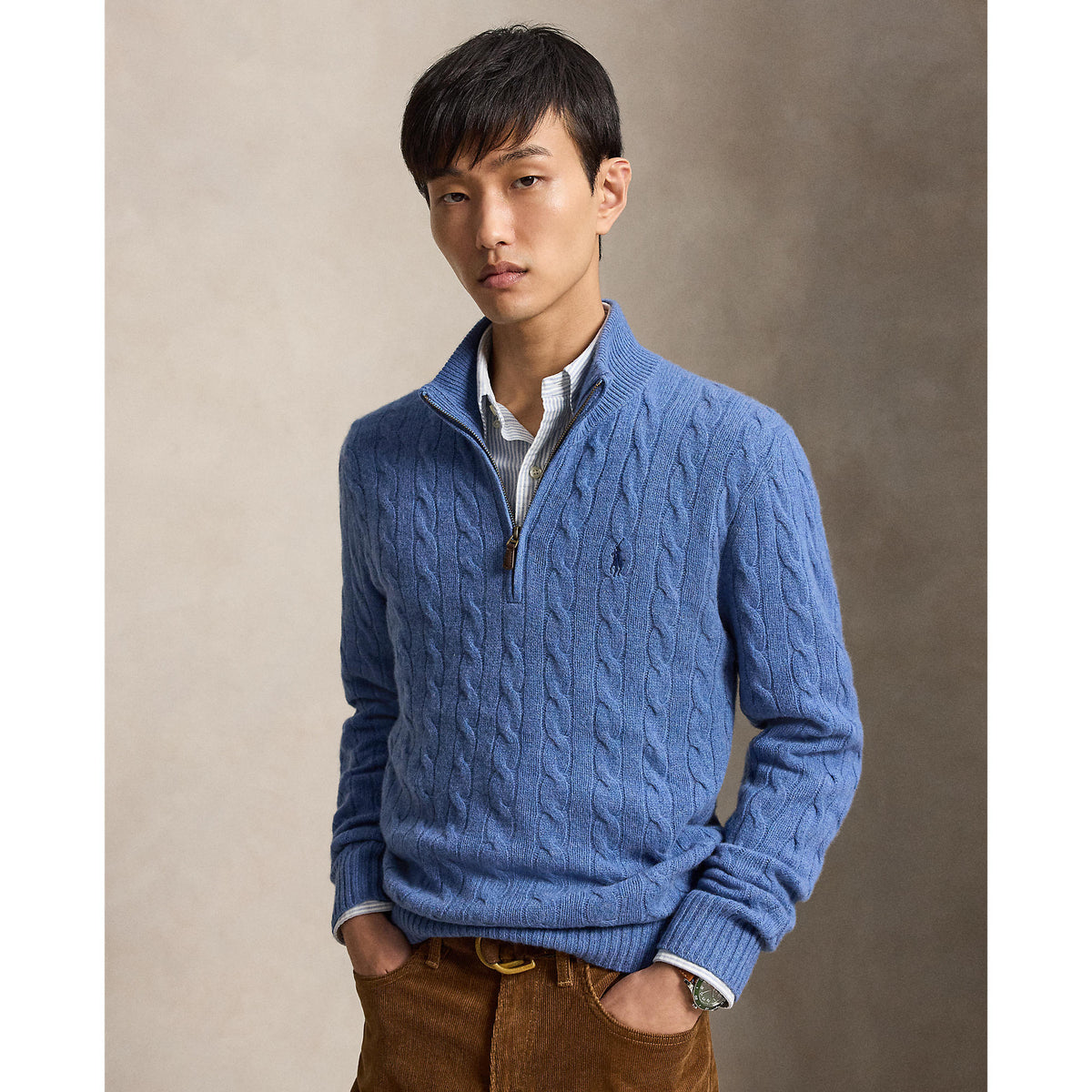 CABLE ZIP LAINE/CACHEMIRE – BLUE BORAGE HEATHER