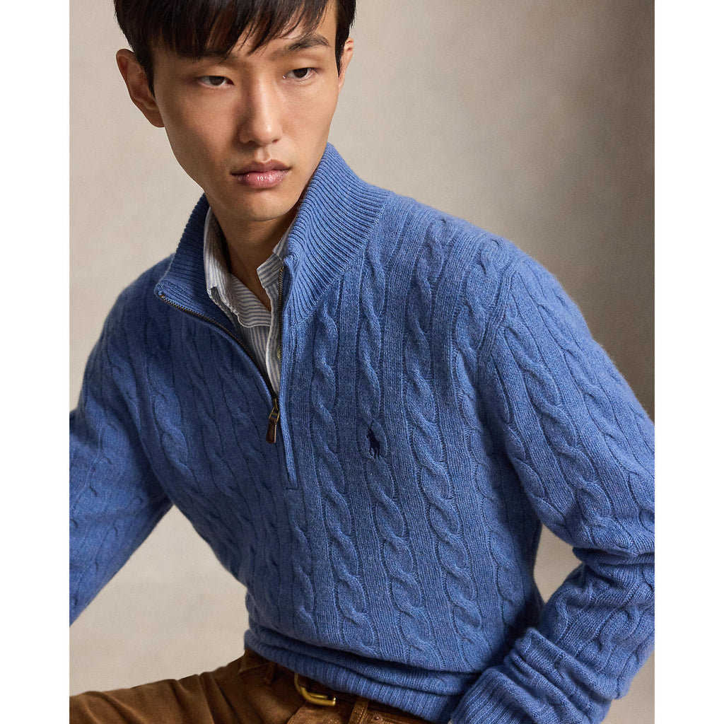 CABLE ZIP LAINE/CACHEMIRE – BLUE BORAGE HEATHER